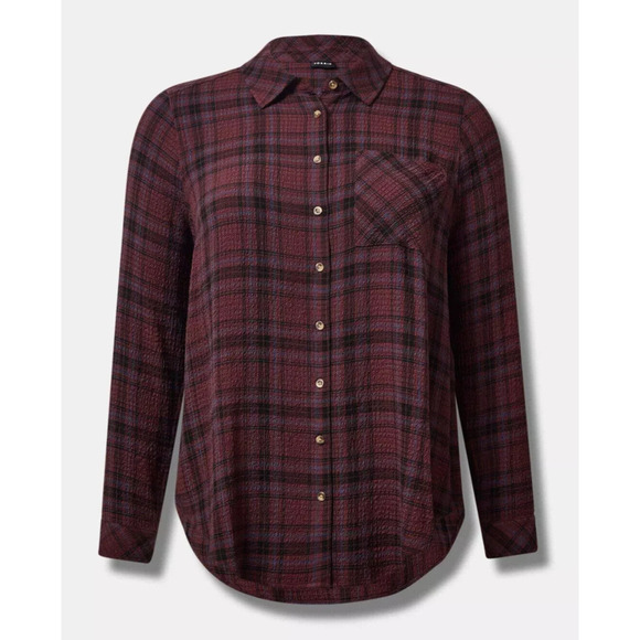 Torrid Lizzie Crinkle Flannel Gauze Button Up Tunic Red Plaid Plus Size 3 3X - Picture 8 of 10